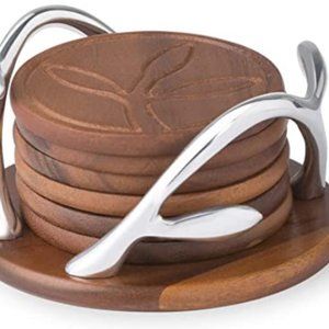 Vine Series:  Acacia Wood Coaster Set - 7 Coasters & Coaster Holder Included